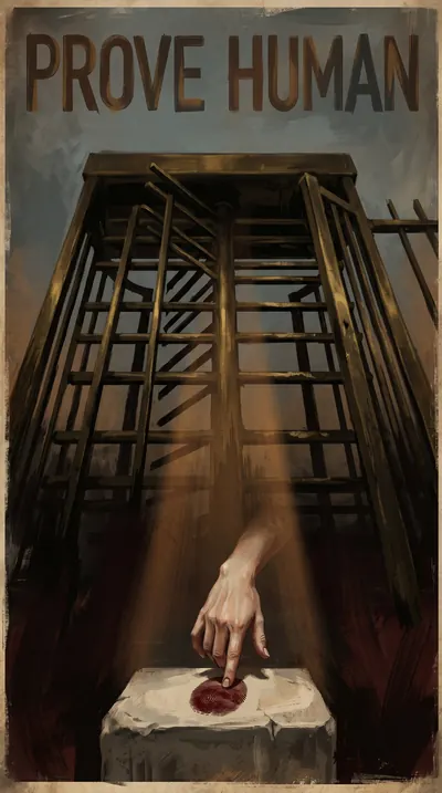 Polish poster school painting of a towering, oppressive bras…