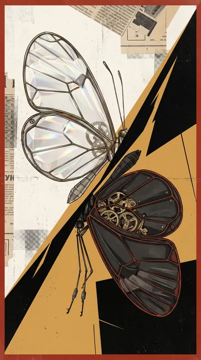 Soviet constructivist poster of a mechanical glasswing butte…