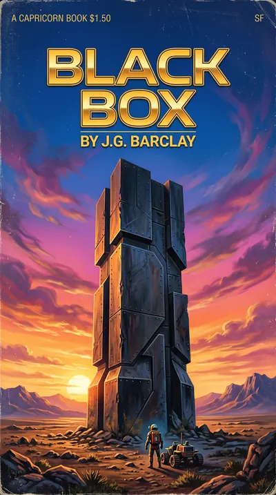 1970s sci-fi paperback cover describing a massive, monolithi…