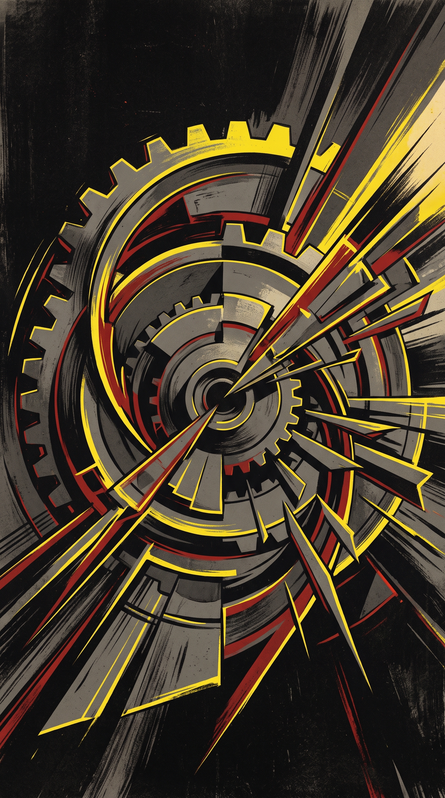 Italian Futurist poster of interlocking gear teeth and neste…