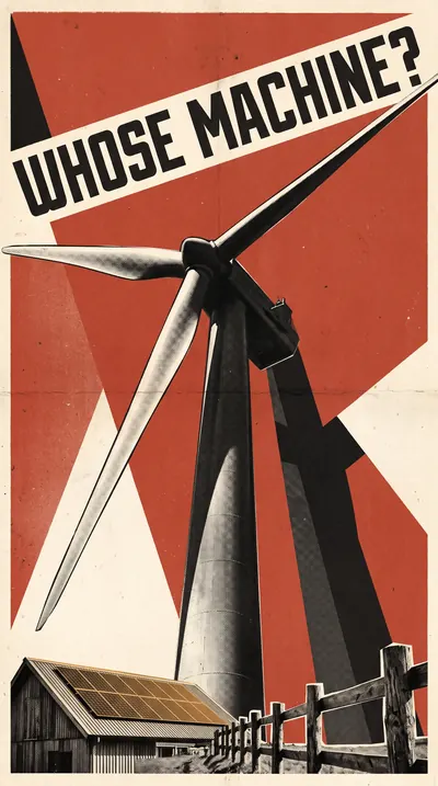 Soviet constructivist poster of a colossal three-bladed wind…