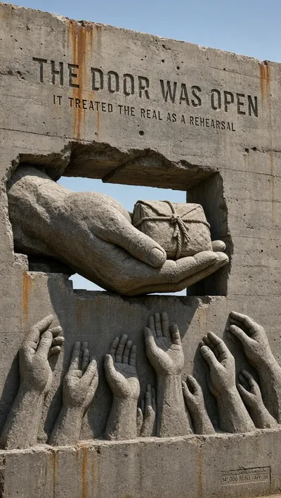 Brutalist concrete bas-relief filling the frame: a monumenta…