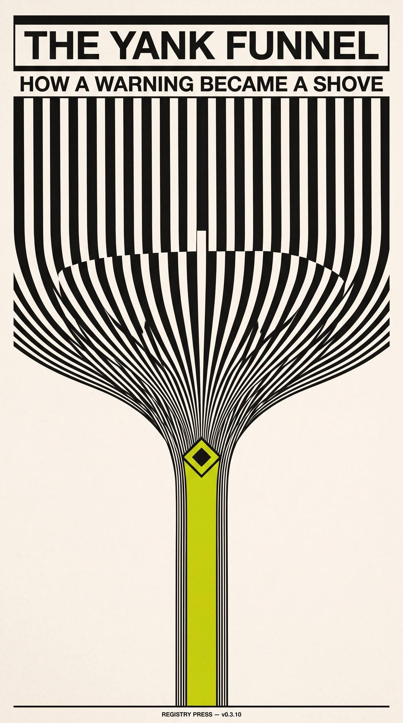 1960s Op-art screen print of a supply-chain funnel: a tall f…