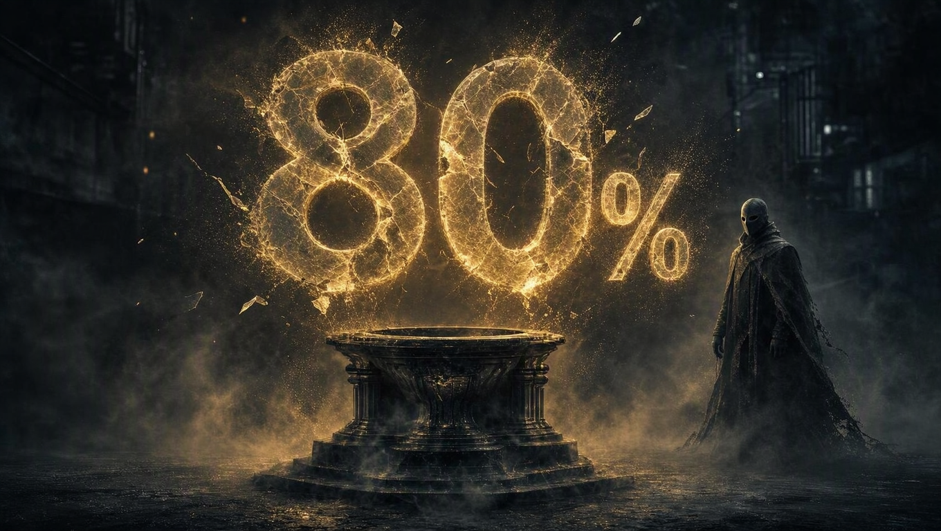 This is an editorial lead image about the unreliability of a viral, unverified benchmark claim — a conceptual/tonal piece with no verified numbers to plot, so it should be an…