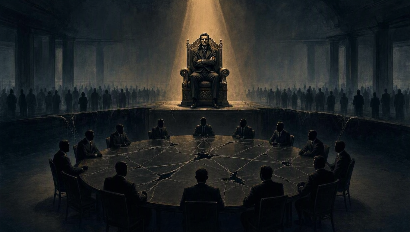 This is a conceptual editorial lead image about a governance/betrayal tension with no numeric data to plot, so an illustrative, metaphorical image is the right tool rather than…