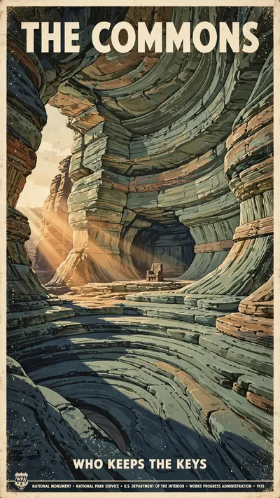 WPA national-park travel poster depicting a vast, empty thro…
