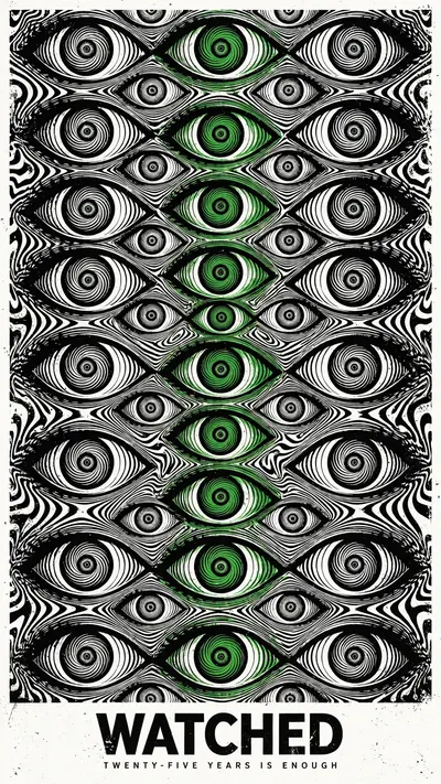 1960s Op-art screen print in flat black, white and a single…