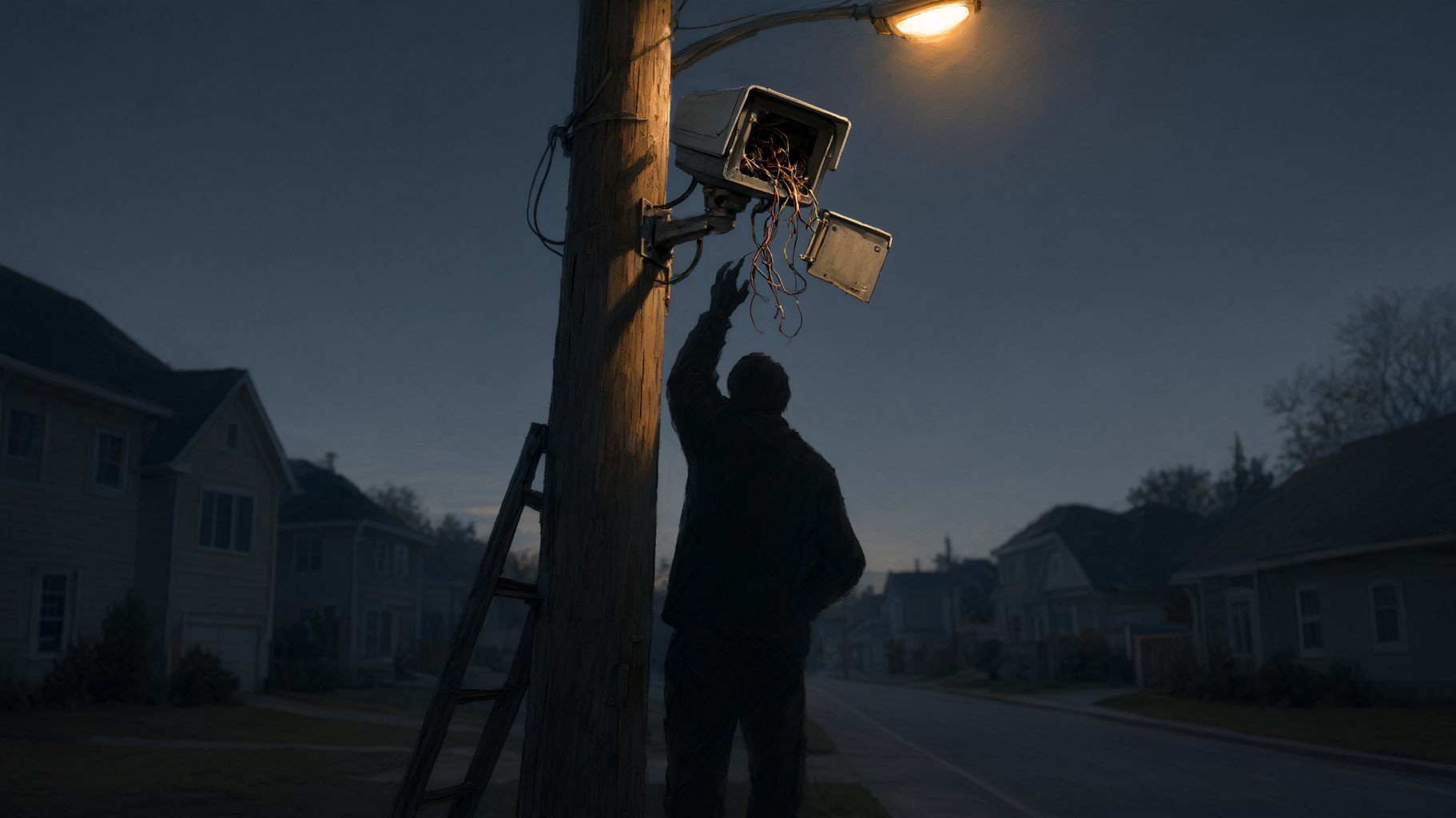 This is a conceptual, tone-setting editorial image with no numeric data to plot — it needs to convey the shift from 'privacy dispute' to 'security threat' through visual metaphor…