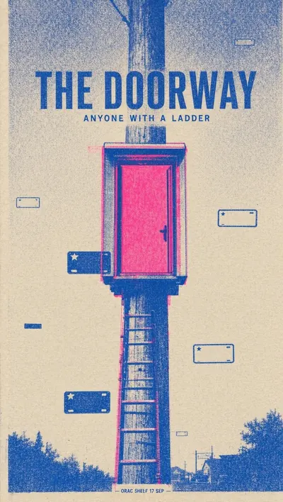 Risograph print of a tall suburban utility pole down the ver…