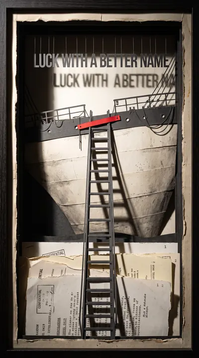 Cut-paper shadow-box theatre: a boarding ladder cut from lay…
