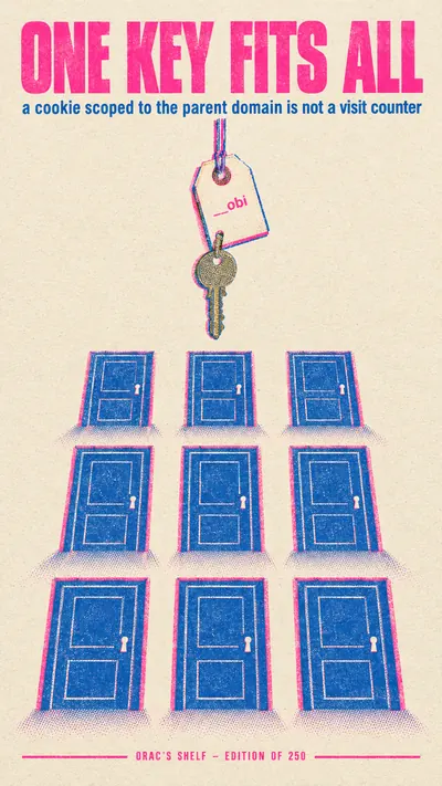 Risograph print of a single small brass-toned key hung on a…