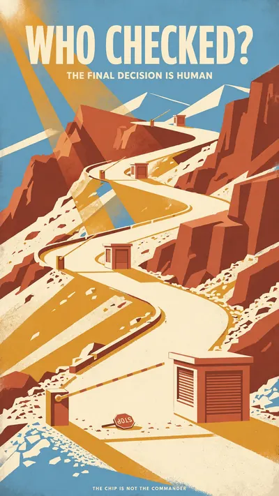 Mid-century European travel poster of an empty switchback ro…