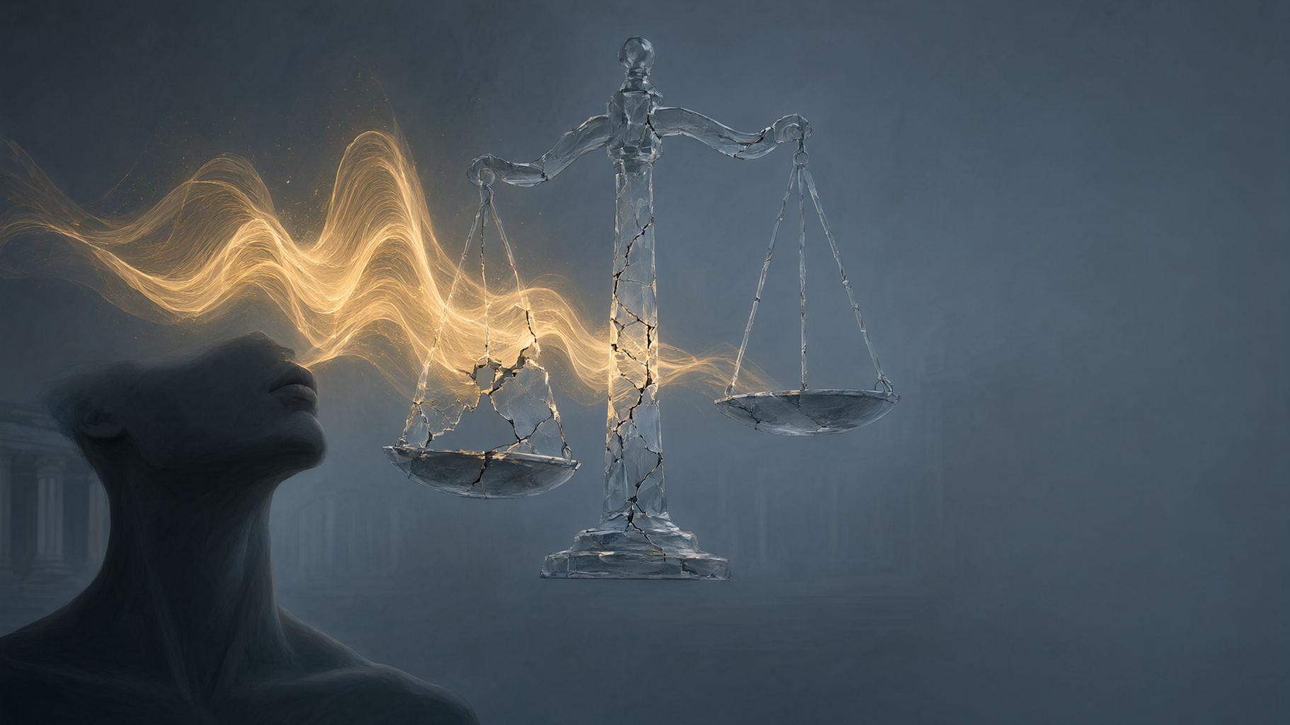 This is a conceptual, decorative lead image for an editorial piece, not a quantitative comparison — the brief explicitly wants the irony of 'a right recognized but unenforceable'…