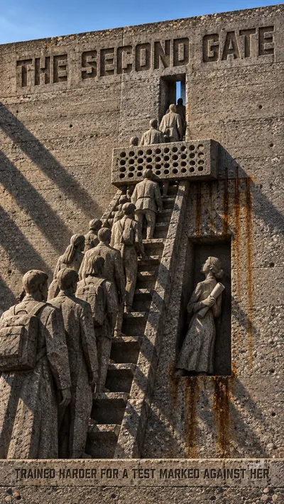 Brutalist concrete bas-relief carved into a monumental board…
