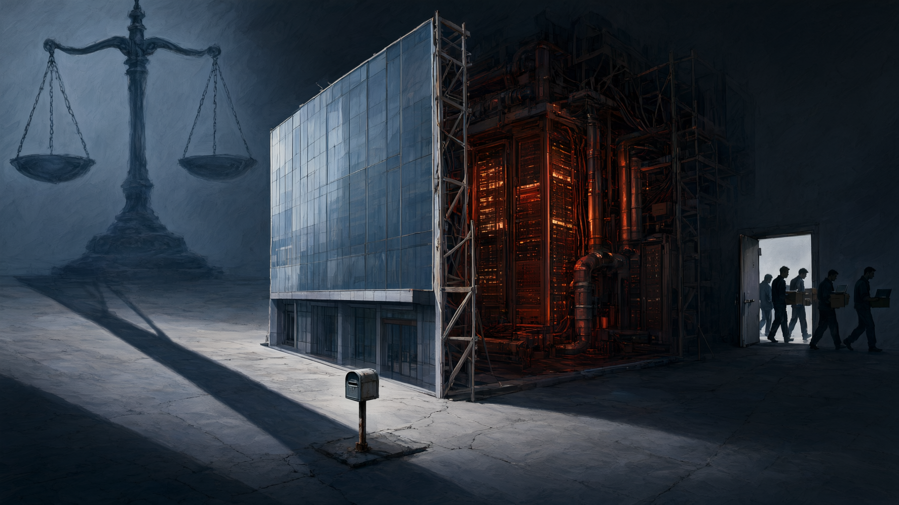 This is a conceptual, editorial lead image about a legal/semantic tension (corporate 'non-acquisition' vs. substance-over-form scrutiny), with no numeric data to plot and no…
