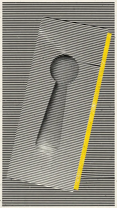 1960s Op-art screen print depicting a single sheet of paper…