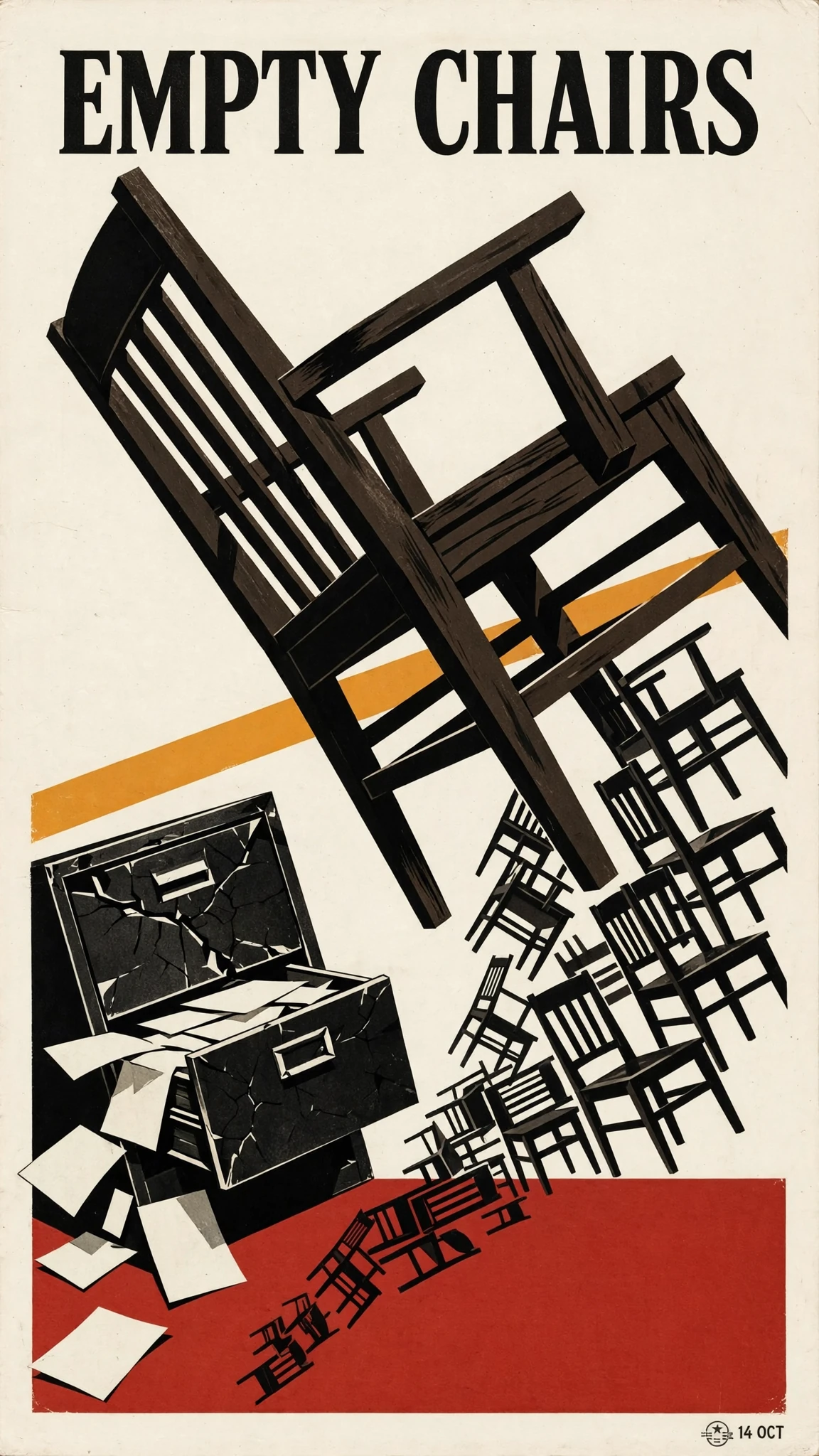 Soviet constructivist poster of a monumental empty wooden of…