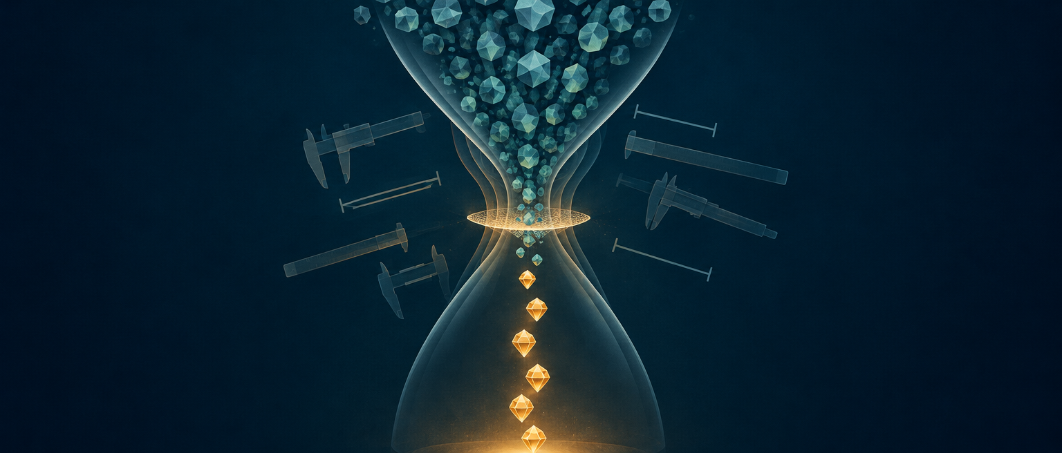 The brief asks for a decorative, tone-setting editorial image with no data and no embedded text, so an illustration is the right tool. The visual metaphor is a precisely measured…